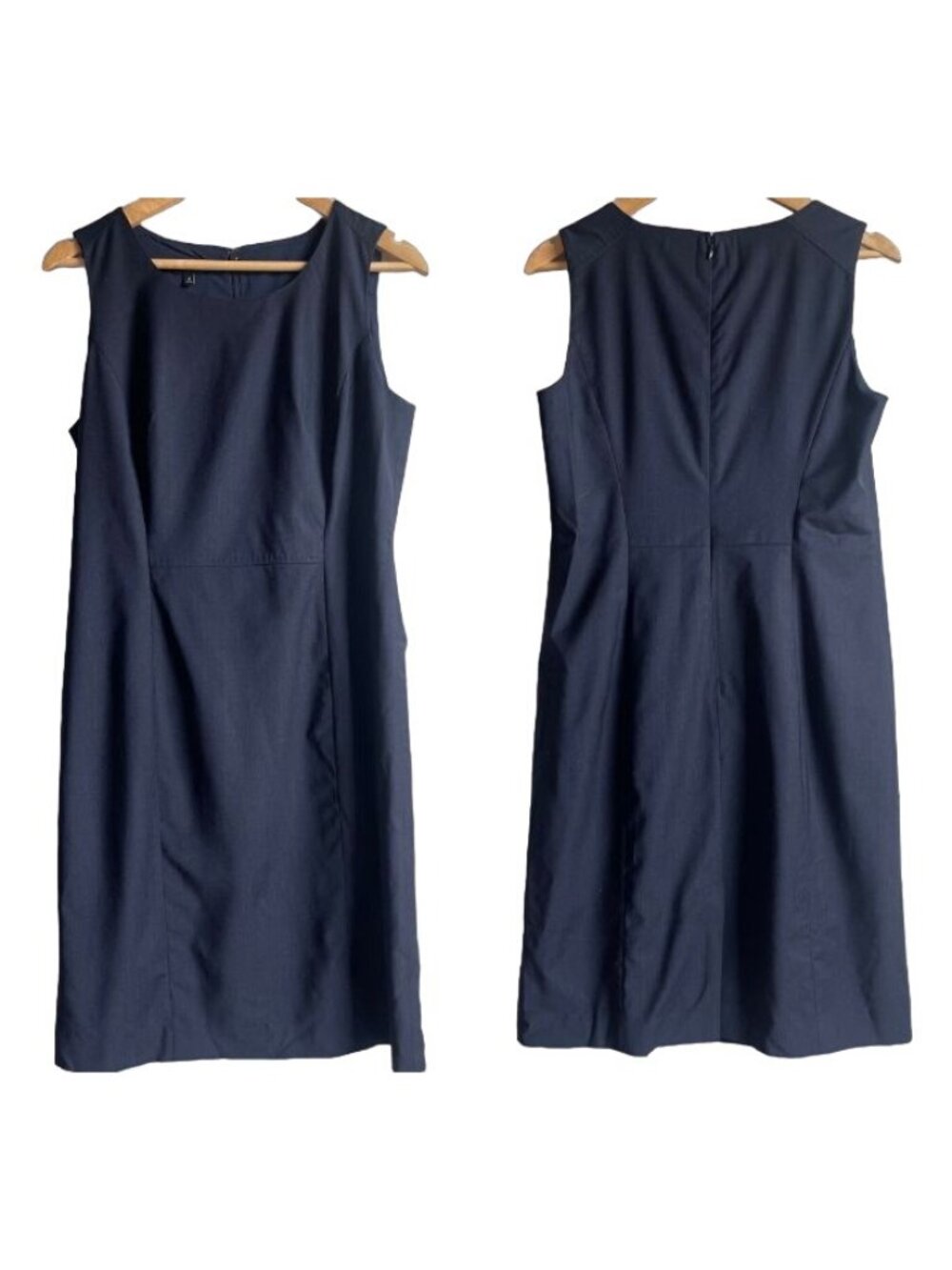 Talbots Size 10 Navy Blue Pencil Dress Wool Blend Sleeveless Crew Neck Back Zip